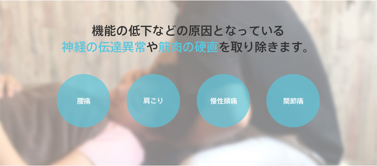 機能の低下などの原因となっている神経の伝達異常や筋肉の硬直を取り除きます。